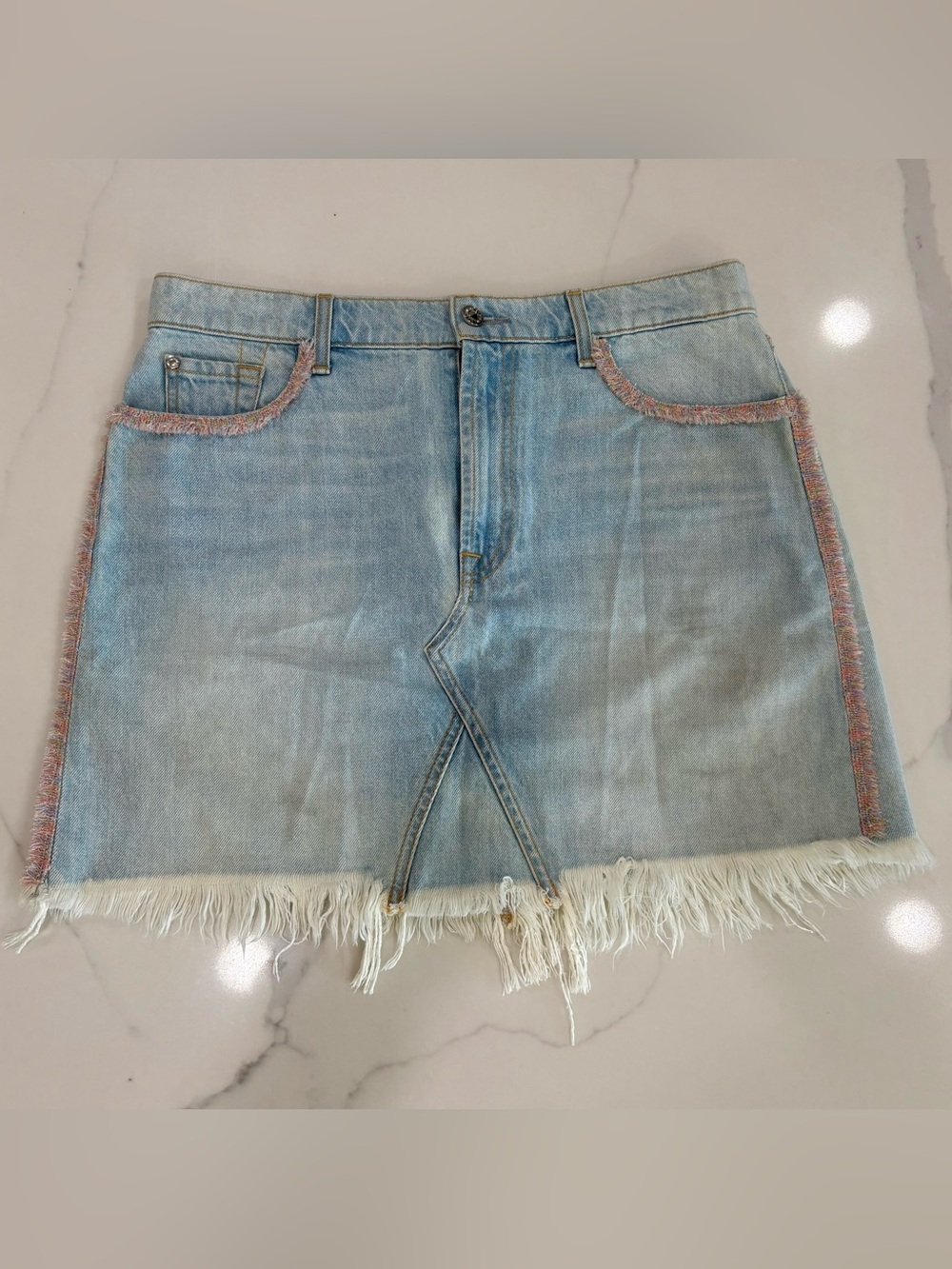 7 For All Mankind Light Blue Denim Mini Skirt with Pink Trim